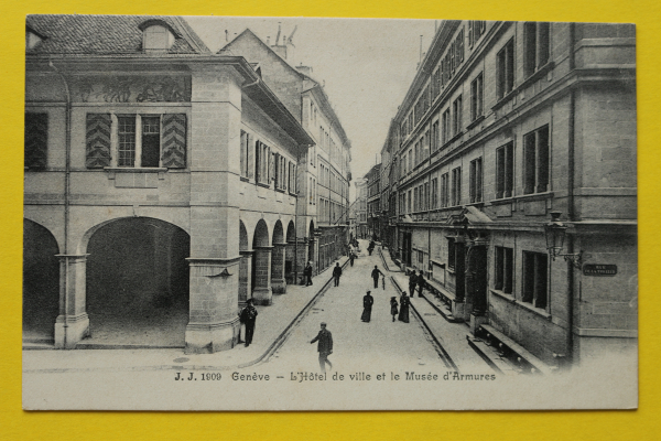 Ansichtskarte AK Genf / Rathaus / 1905-1915 / Waffen Museum – Straßenansicht – Häuser